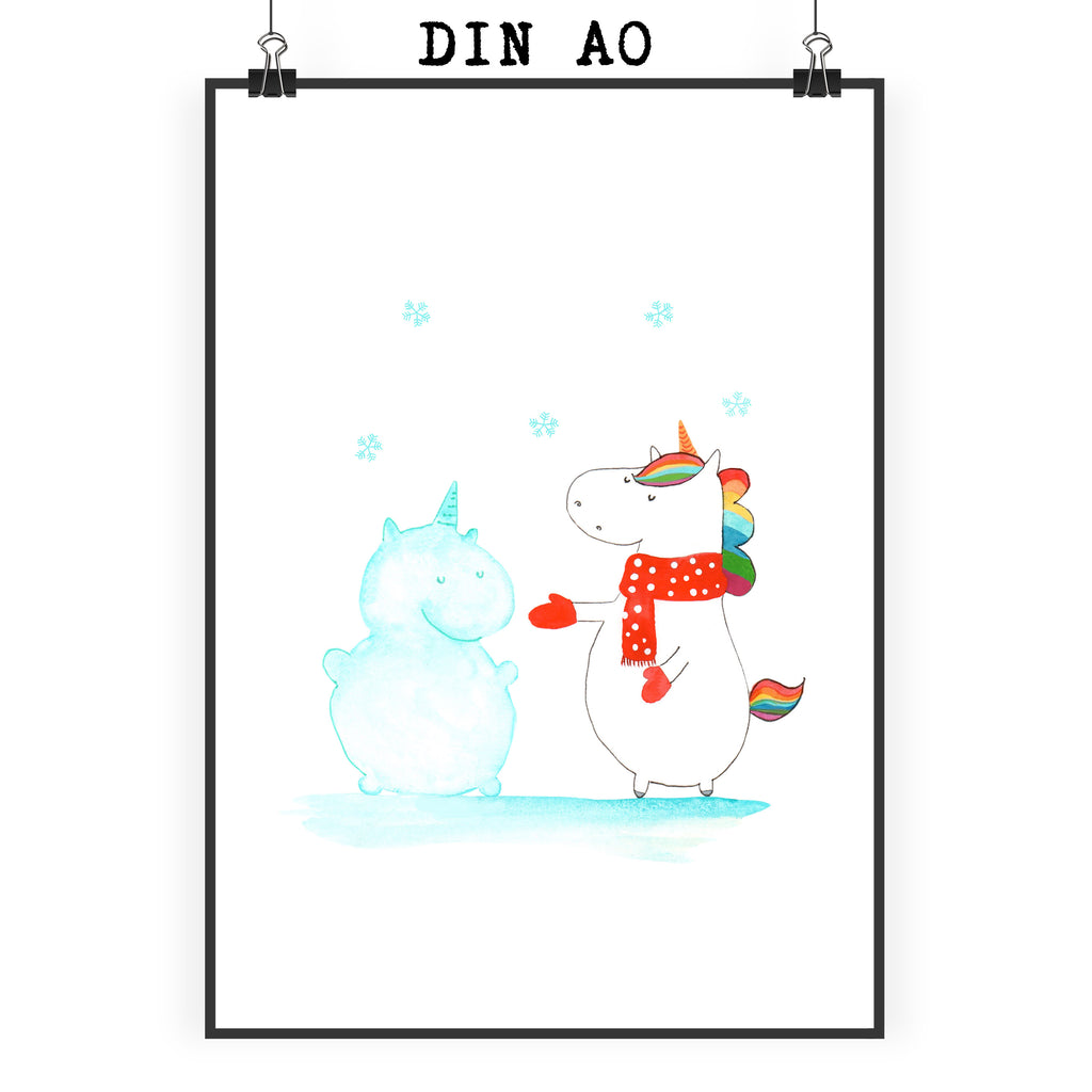 Poster Einhorn Schneemann Poster, Wandposter, Bild, Wanddeko, Küchenposter, Kinderposter, Wanddeko Bild, Raumdekoration, Wanddekoration, Handgemaltes Poster, Mr. & Mrs. Panda Poster, Designposter, Kunstdruck, Posterdruck, Einhorn, Einhörner, Einhorn Deko, Pegasus, Unicorn, Schneemann, Winter, Schnee, Kuchen, Weihnachten, kalt, Mütze, Handschuhe, X-Mas