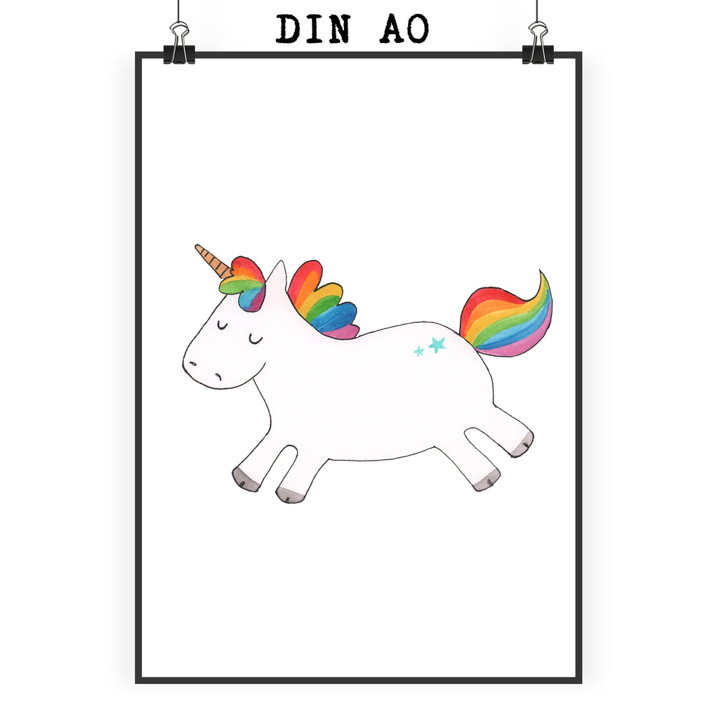 Poster Einhorn Happy Poster, Wandposter, Bild, Wanddeko, Küchenposter, Kinderposter, Wanddeko Bild, Raumdekoration, Wanddekoration, Handgemaltes Poster, Mr. & Mrs. Panda Poster, Designposter, Kunstdruck, Posterdruck, Einhorn, Einhörner, Einhorn Deko, Pegasus, Unicorn, glücklich, fröhlich, Spaß, Freude, Lebensfreude, witzig, spannend, Lächeln, Lachen