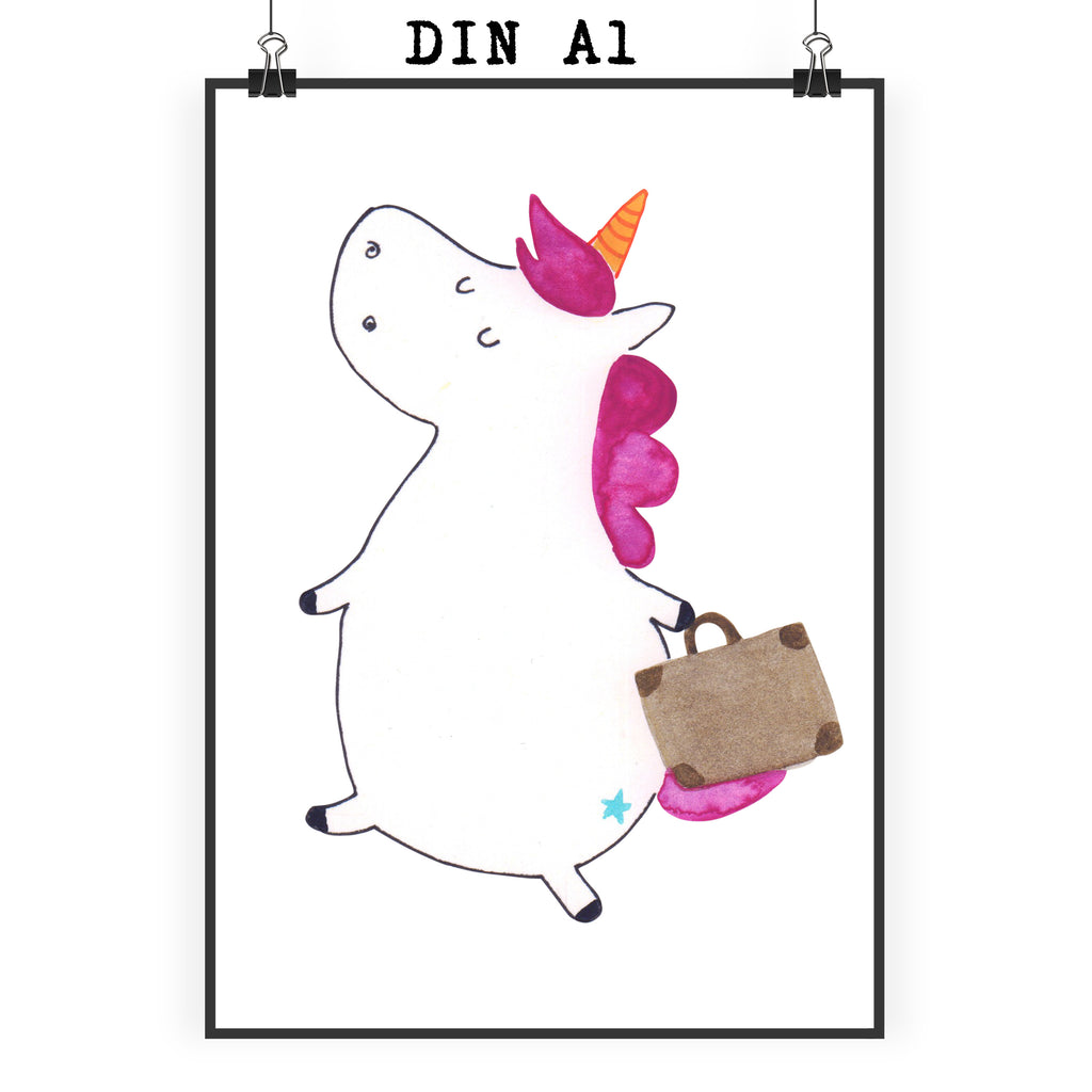 Poster Einhorn Koffer Poster, Wandposter, Bild, Wanddeko, Küchenposter, Kinderposter, Wanddeko Bild, Raumdekoration, Wanddekoration, Handgemaltes Poster, Mr. & Mrs. Panda Poster, Designposter, Kunstdruck, Posterdruck, Einhorn, Einhörner, Einhorn Deko, Pegasus, Unicorn, unicorn, Koffer, Verreisen, Reise, Gepäck, Abenteuer, Erwachsen, Kind, albern, Spaß, lustig, witzig