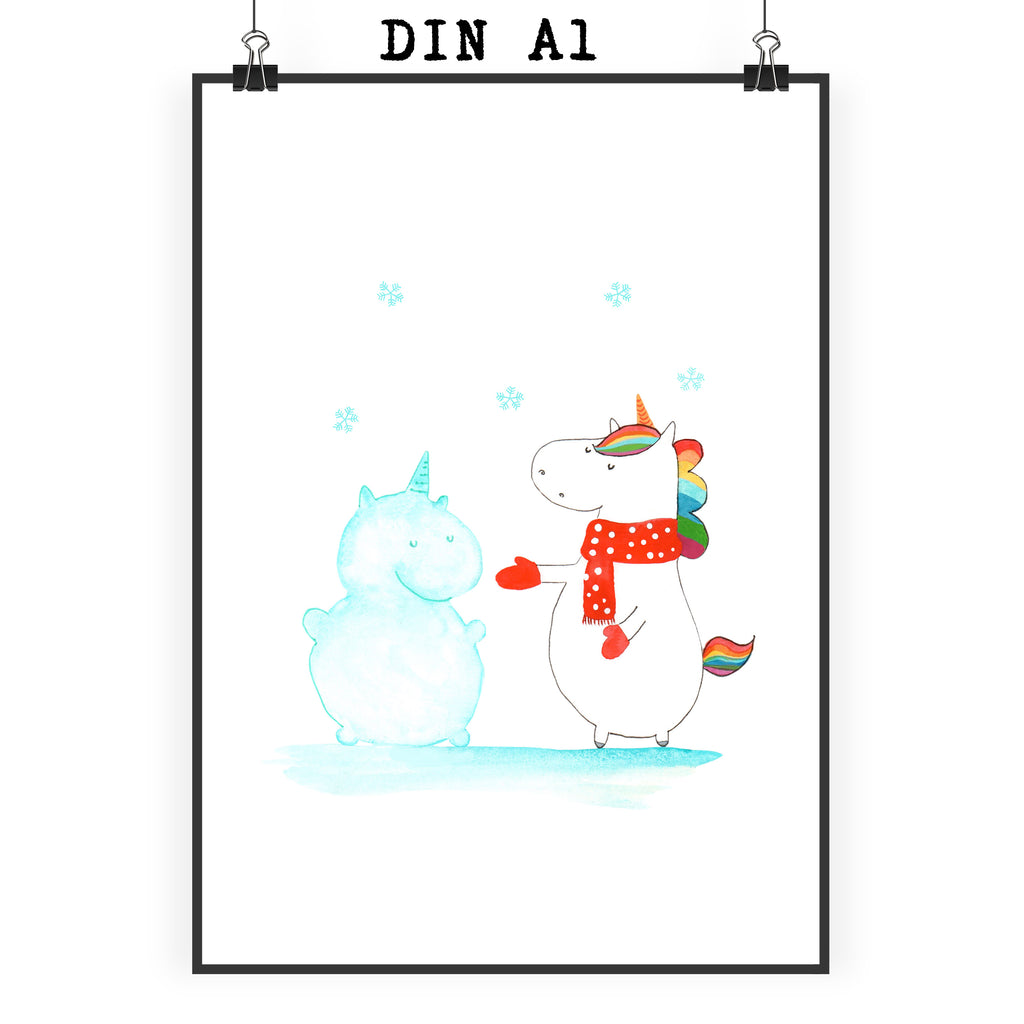 Poster Einhorn Schneemann Poster, Wandposter, Bild, Wanddeko, Küchenposter, Kinderposter, Wanddeko Bild, Raumdekoration, Wanddekoration, Handgemaltes Poster, Mr. & Mrs. Panda Poster, Designposter, Kunstdruck, Posterdruck, Einhorn, Einhörner, Einhorn Deko, Pegasus, Unicorn, Schneemann, Winter, Schnee, Kuchen, Weihnachten, kalt, Mütze, Handschuhe, X-Mas