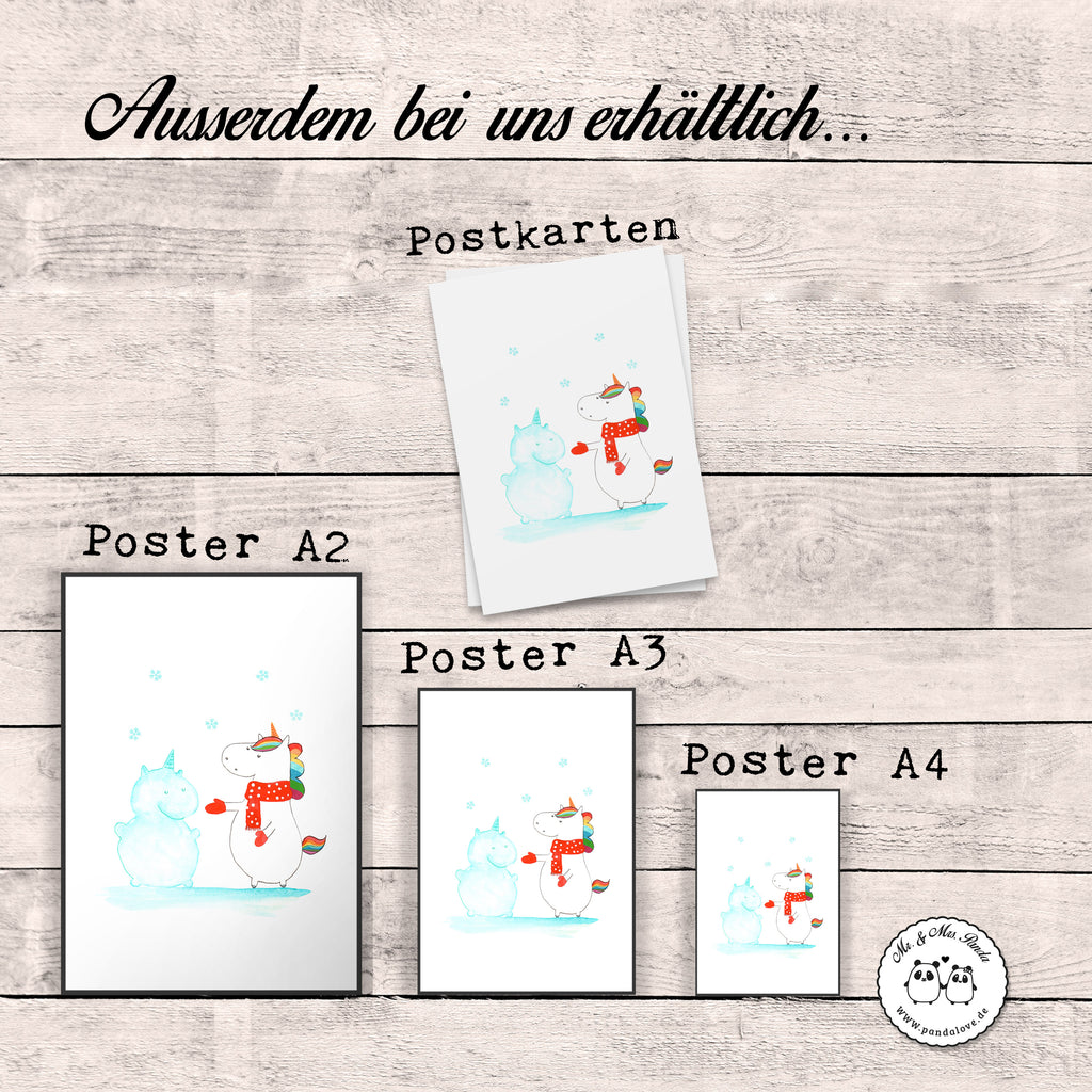 Poster Einhorn Schneemann Poster, Wandposter, Bild, Wanddeko, Küchenposter, Kinderposter, Wanddeko Bild, Raumdekoration, Wanddekoration, Handgemaltes Poster, Mr. & Mrs. Panda Poster, Designposter, Kunstdruck, Posterdruck, Einhorn, Einhörner, Einhorn Deko, Pegasus, Unicorn, Schneemann, Winter, Schnee, Kuchen, Weihnachten, kalt, Mütze, Handschuhe, X-Mas