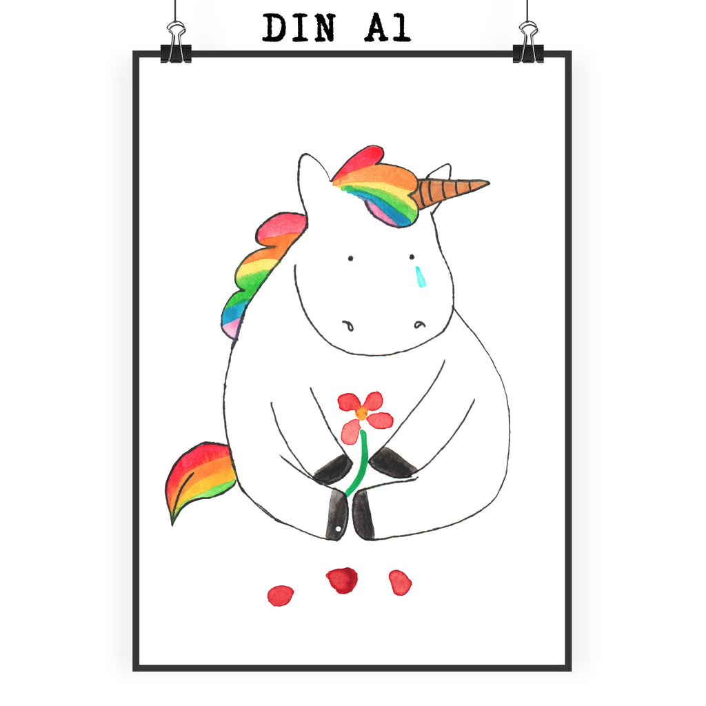 Poster Einhorn Traurig Poster, Wandposter, Bild, Wanddeko, Küchenposter, Kinderposter, Wanddeko Bild, Raumdekoration, Wanddekoration, Handgemaltes Poster, Mr. & Mrs. Panda Poster, Designposter, Kunstdruck, Posterdruck, Einhorn, Einhörner, Einhorn Deko, Pegasus, Unicorn, Glitzer, Trösten. Freundschaft, Freunde, Liebe, Trauer, Grußkarte, Blume