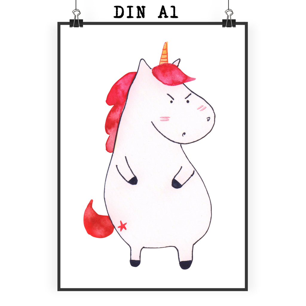 Poster Einhorn wütend Poster, Wandposter, Bild, Wanddeko, Küchenposter, Kinderposter, Wanddeko Bild, Raumdekoration, Wanddekoration, Handgemaltes Poster, Mr. & Mrs. Panda Poster, Designposter, Kunstdruck, Posterdruck, Einhorn, Einhörner, Einhorn Deko, Pegasus, Unicorn, Realität, Ansage, lustlos, nein, Büro, Arbeit, wütend, dumme Fragen, lustig, Spaß, Geschenk