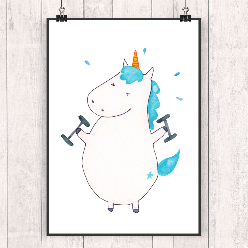 Poster Einhorn Fitness Poster, Wandposter, Bild, Wanddeko, Küchenposter, Kinderposter, Wanddeko Bild, Raumdekoration, Wanddekoration, Handgemaltes Poster, Mr. & Mrs. Panda Poster, Designposter, Kunstdruck, Posterdruck, Einhorn, Einhörner, Einhorn Deko, Pegasus, Unicorn, Gym, Fitness, Fitnessstudio, Diät, Abnehmen, Sport, Pumpen, Geräte, Sixpack