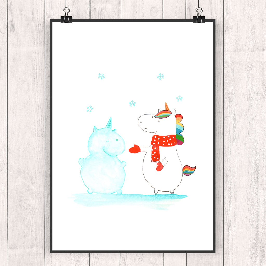 Poster Einhorn Schneemann Poster, Wandposter, Bild, Wanddeko, Küchenposter, Kinderposter, Wanddeko Bild, Raumdekoration, Wanddekoration, Handgemaltes Poster, Mr. & Mrs. Panda Poster, Designposter, Kunstdruck, Posterdruck, Einhorn, Einhörner, Einhorn Deko, Pegasus, Unicorn, Schneemann, Winter, Schnee, Kuchen, Weihnachten, kalt, Mütze, Handschuhe, X-Mas