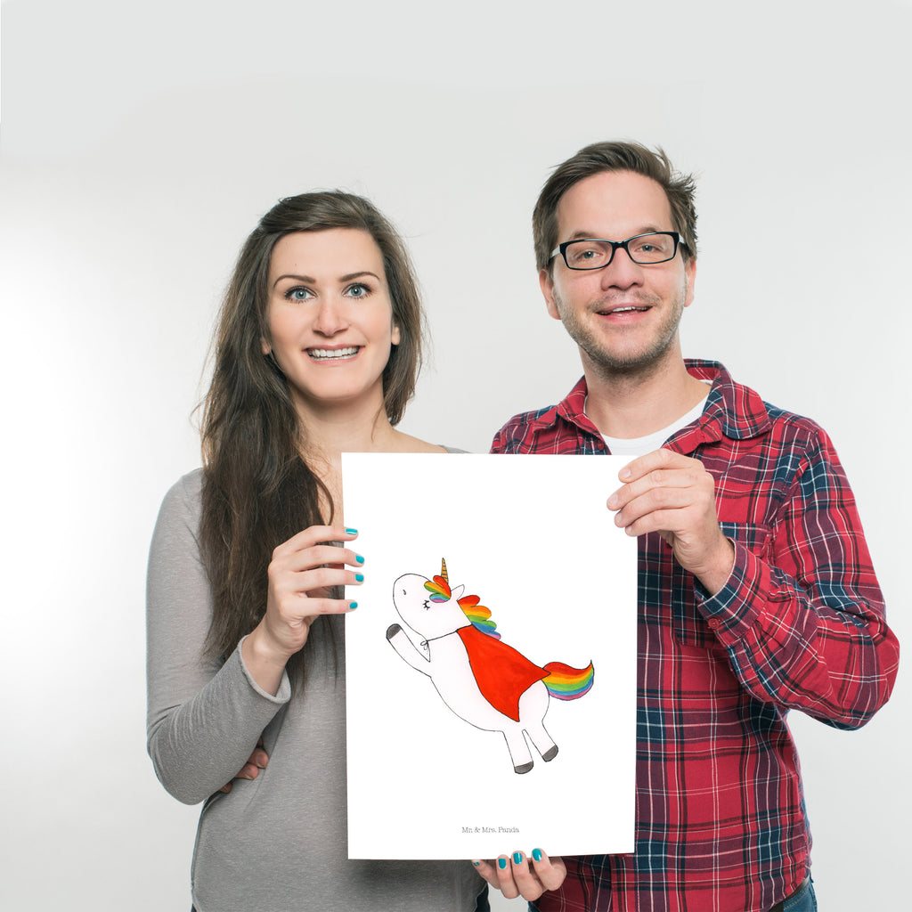 Poster Einhorn Super Poster, Wandposter, Bild, Wanddeko, Küchenposter, Kinderposter, Wanddeko Bild, Raumdekoration, Wanddekoration, Handgemaltes Poster, Mr. & Mrs. Panda Poster, Designposter, Kunstdruck, Posterdruck, Einhorn, Einhörner, Einhorn Deko, Pegasus, Unicorn, Traummann, Superheld, Held, Freundin, Geschenk, Girl, Mädchen