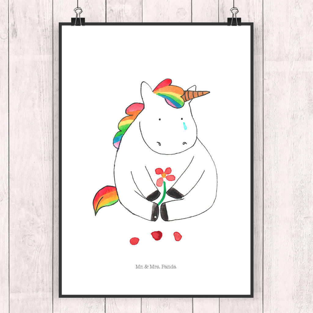 Poster Einhorn Traurig Poster, Wandposter, Bild, Wanddeko, Küchenposter, Kinderposter, Wanddeko Bild, Raumdekoration, Wanddekoration, Handgemaltes Poster, Mr. & Mrs. Panda Poster, Designposter, Kunstdruck, Posterdruck, Einhorn, Einhörner, Einhorn Deko, Pegasus, Unicorn, Glitzer, Trösten. Freundschaft, Freunde, Liebe, Trauer, Grußkarte, Blume