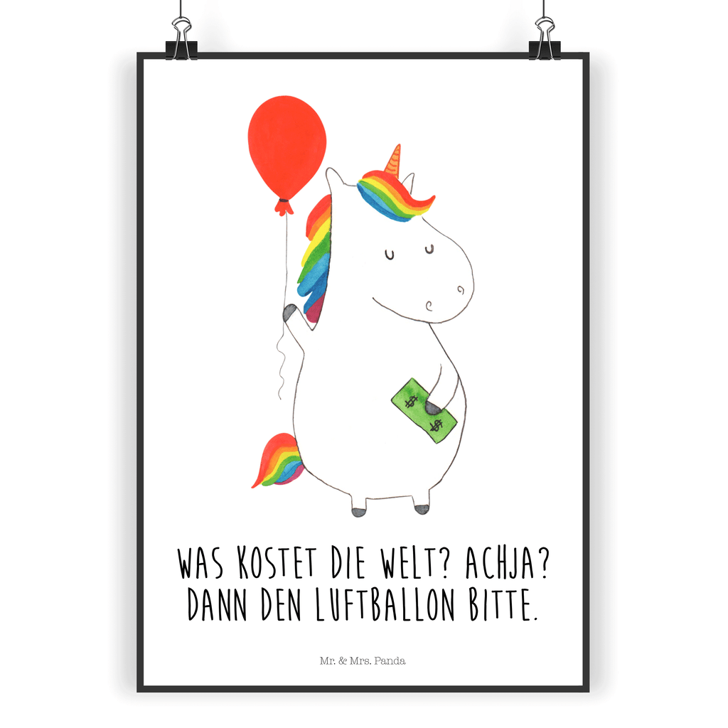 Poster Einhorn Luftballon Einhorn, Einhörner, Unicorn, Luftballon, Geld, Lebenslust, Freude, Geschenk, Freundin	 Poster, Wandposter, Bild, Wanddeko, Küchenposter, Kinderposter, Wanddeko Bild, Raumdekoration, Wanddekoration, Handgemaltes Poster, Mr. & Mrs. Panda Poster, Designposter, Kunstdruck, Posterdruck  Einhorn, Einhörner, Einhorn Deko, Pegasus, Unicorn
