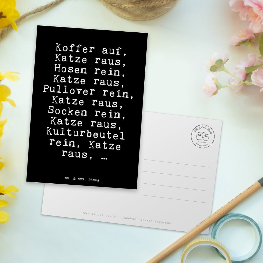 Postkarte Fun Talk Koffer auf, Katze raus, Hosen rein, Katze raus, Pullover rein, Katze raus, Socken rein, Katze raus, Kulturbeutel rein, Katze raus, … Geschenkkarte, Grußkarte, Karte, Einladung, Ansichtskarte, Geburtstagskarte, Einladungskarte, Spruch, Sprüche, lustig, Weisheiten, Zitate, Glizer Spruch Sprüche Weisheiten Zitate Lustig Weisheit Worte