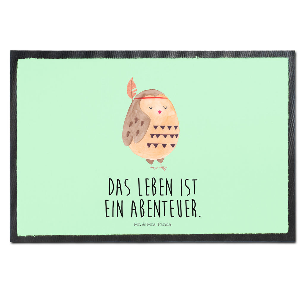 Fußmatte Eule Federschmuck Eule, Eule Deko, Owl, Das Leben ist ein Abenteuer, Reisespruch, Federschmuck, Dekoration  Türvorleger, Schmutzmatte, Fußabtreter, Matte, Schmutzfänger, Fußabstreifer, Schmutzfangmatte, Türmatte, Motivfußmatte,  Haustürmatte, Vorleger  Eule