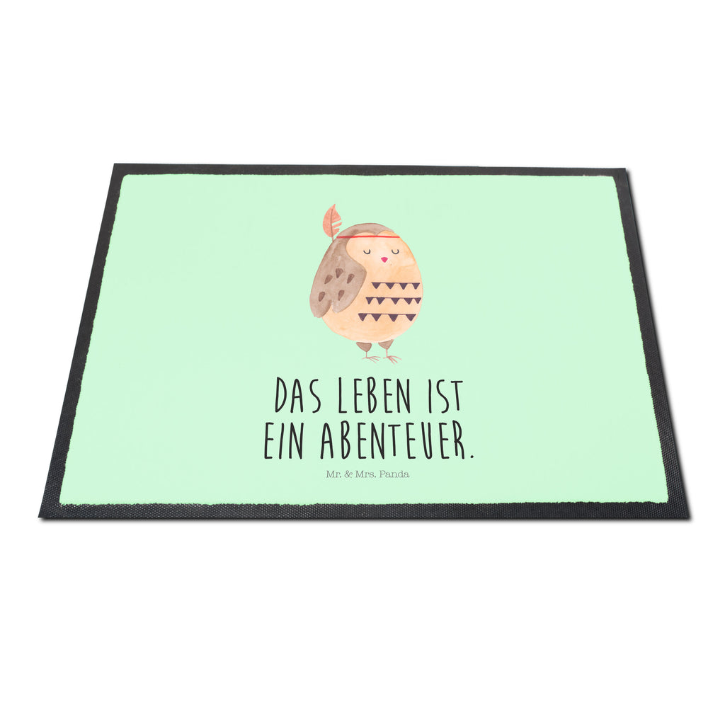 Fußmatte Eule Federschmuck Eule, Eule Deko, Owl, Das Leben ist ein Abenteuer, Reisespruch, Federschmuck, Dekoration  Türvorleger, Schmutzmatte, Fußabtreter, Matte, Schmutzfänger, Fußabstreifer, Schmutzfangmatte, Türmatte, Motivfußmatte,  Haustürmatte, Vorleger  Eule