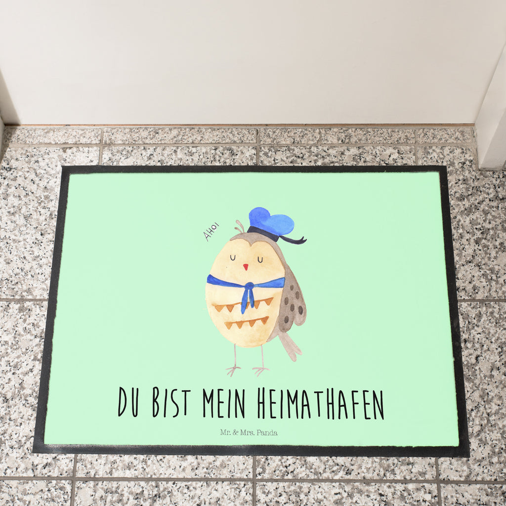 Fußmatte Eule Matrosen Eule Spruch, Eule Deko, Owl, Wortspiel lustig, Matrose, Freundin, Ehe, Seefahrer, Heimathafen, Hochzeitstag Geschenk   Türvorleger, Schmutzmatte, Fußabtreter, Matte, Schmutzfänger, Fußabstreifer, Schmutzfangmatte, Türmatte, Motivfußmatte,  Haustürmatte, Vorleger  Eule