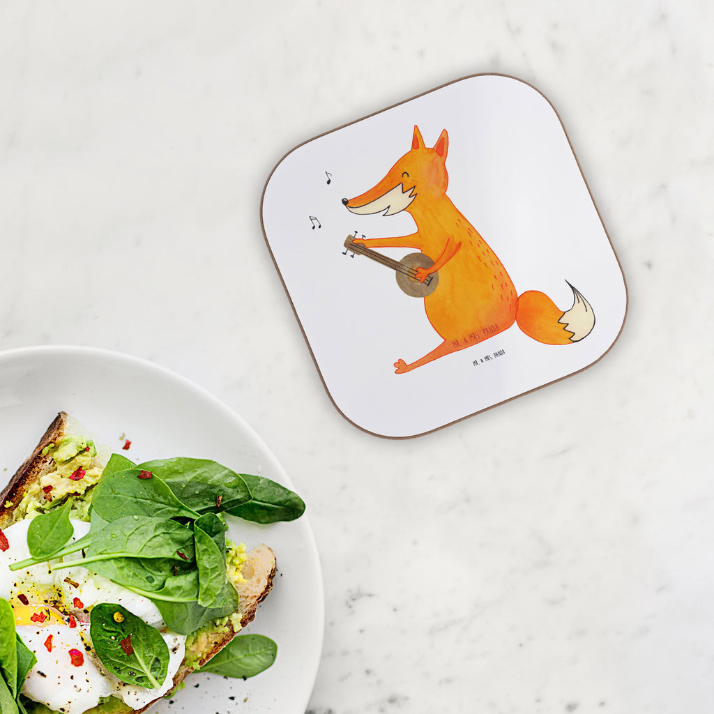 Quadratische Untersetzer Fuchs Gitarre Bierdeckel, Glasuntersetzer, Untersetzer Gläser, Getränkeuntersetzer, Fuchs, Füchse, Geschenk Musiker, Musik Spruch, Musikerin, Sänger, Sängerin, Gitarre
