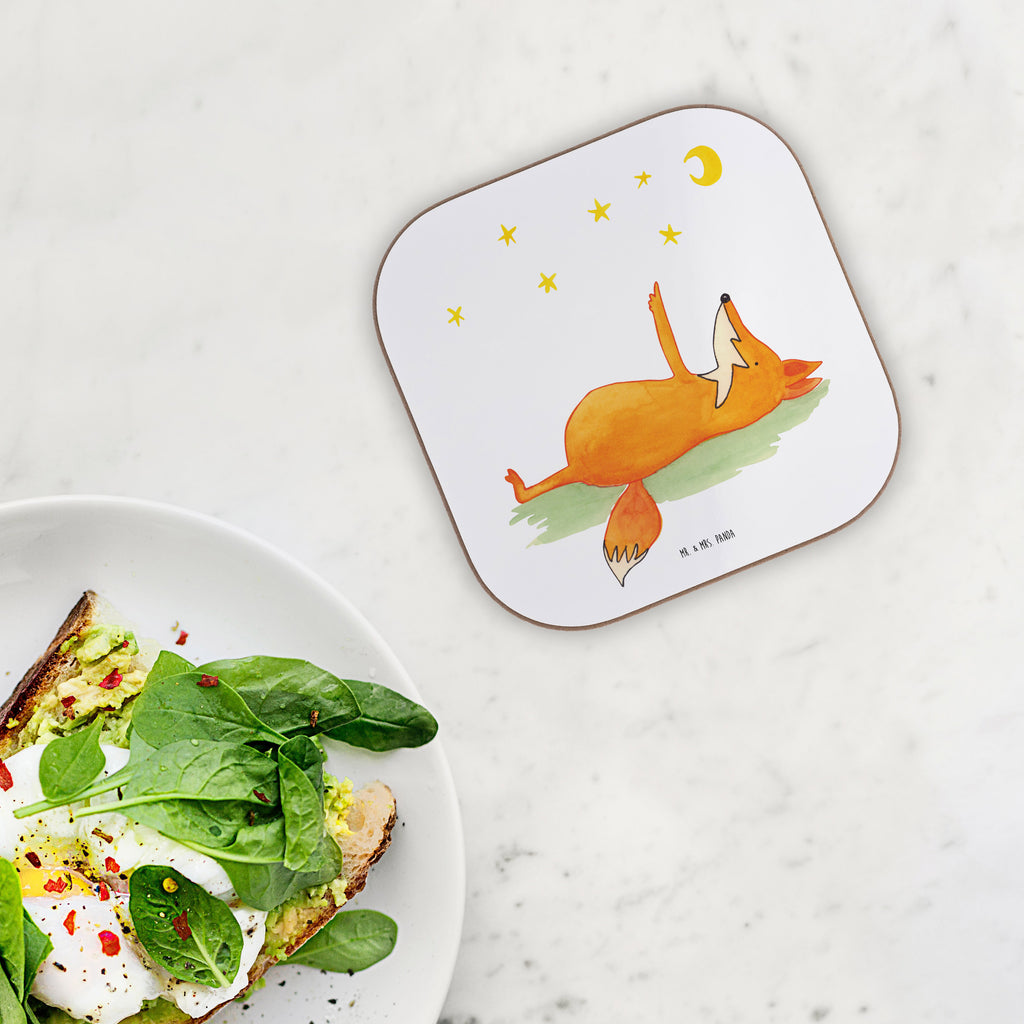 Quadratische Untersetzer Fuchs Sterne Bierdeckel, Glasuntersetzer, Untersetzer Gläser, Getränkeuntersetzer, Fuchs, Füchse, tröstende Worte, Spruch positiv, Spruch schön, Romantik, Always Look on the Bright Side of Life