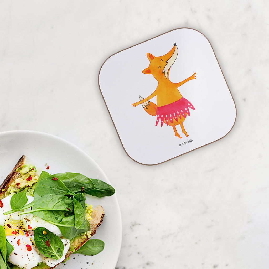 Quadratische Untersetzer Fuchs Ballerina Bierdeckel, Glasuntersetzer, Untersetzer Gläser, Getränkeuntersetzer, Fuchs, Fuchs Spruch, Füchse, Füchsin, Ballerina, Ballett, Tänzerin, Tanzen, Party, Einladung, Geburtstag