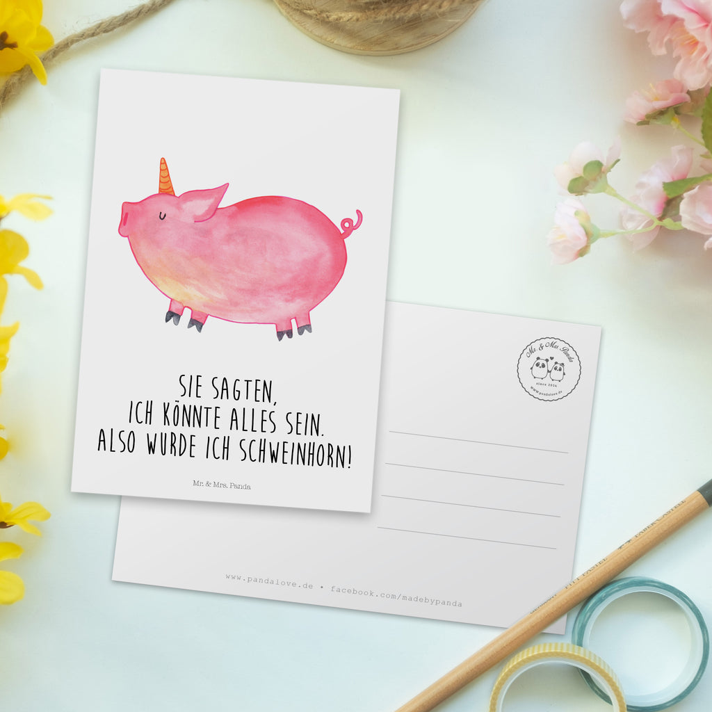 Postkarte Einhorn Schweinhorn Geschenkkarte, Grußkarte, Karte, Einladung, Ansichtskarte, Geburtstagskarte, Einladungskarte, Einhorn, Einhörner, Einhorn Deko, Pegasus, Unicorn, Party, Spaß, Schwein, Schweinhorn, Bauer, witzig. lustig, Spruch, geschenk, Pig, Piggy, funny, english, englisch