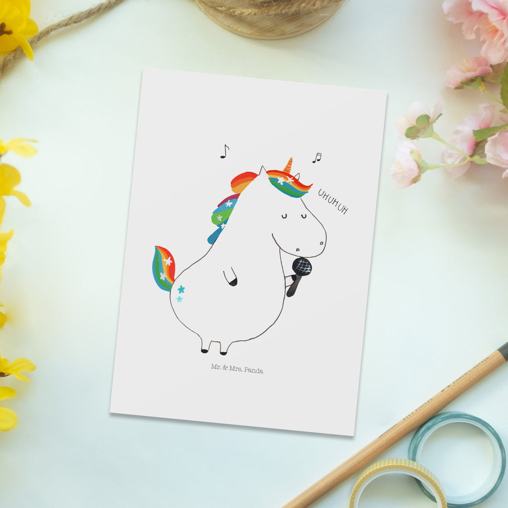 Postkarte Einhorn Sänger Geschenkkarte, Grußkarte, Karte, Einladung, Ansichtskarte, Geburtstagskarte, Einladungskarte, Dankeskarte, Einhorn, Einhörner, Einhorn Deko, Pegasus, Unicorn, Glitzer, Konfetti, Party, Geburtstag, Feier, Fest, Disco, Sängerin, Sänger, Freundin