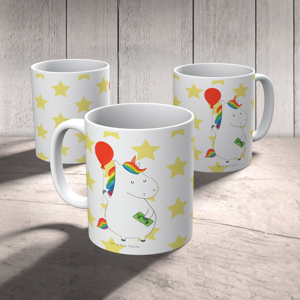 Tasse Einhorn Luftballon Einhorn, Einhörner, Unicorn, Luftballon, Geld, Lebenslust, Freude, Geschenk, Freundin	 Becher, Kaffeetasse, Kaffeebecher, Tee, Frühstück, Büro  Einhorn, Einhörner, Einhorn Deko, Pegasus, Unicorn
