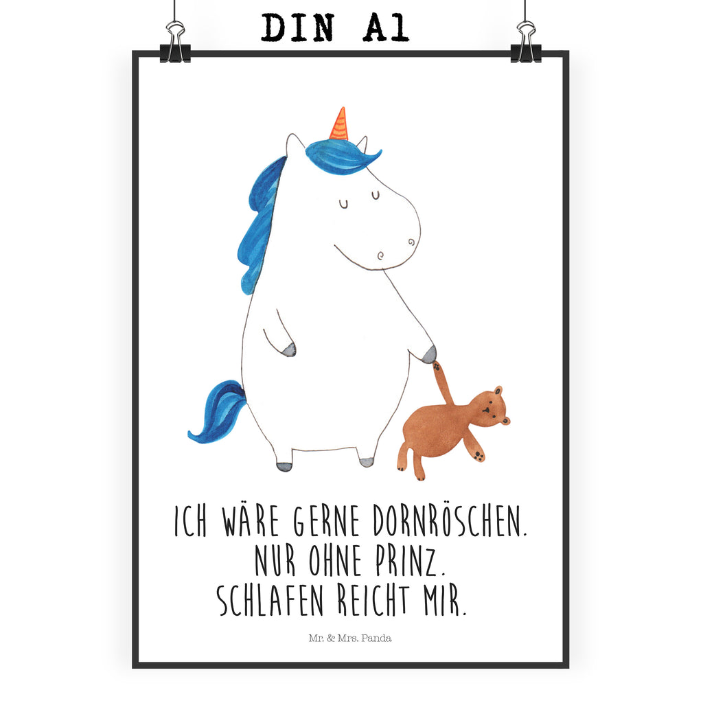 Poster Einhorn Teddy Poster, Wandposter, Bild, Wanddeko, Küchenposter, Kinderposter, Wanddeko Bild, Raumdekoration, Wanddekoration, Handgemaltes Poster, Mr. & Mrs. Panda Poster, Designposter, Kunstdruck, Posterdruck, Einhorn, Einhörner, Einhorn Deko, Pegasus, Unicorn, schlafen, gute Nacht, Single, Bett, Träumen, Freundin, Singleleben