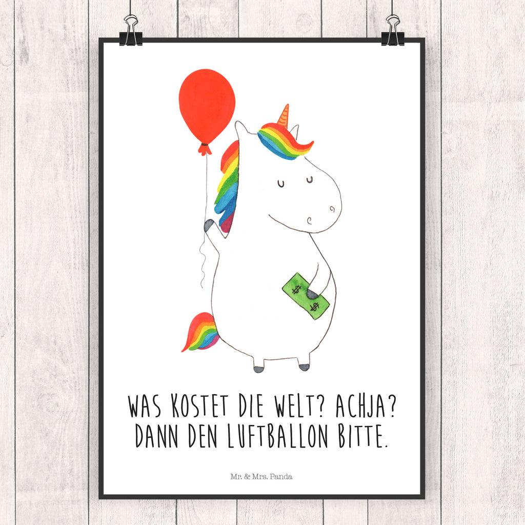 Poster Einhorn Luftballon Einhorn, Einhörner, Unicorn, Luftballon, Geld, Lebenslust, Freude, Geschenk, Freundin	 Poster, Wandposter, Bild, Wanddeko, Küchenposter, Kinderposter, Wanddeko Bild, Raumdekoration, Wanddekoration, Handgemaltes Poster, Mr. & Mrs. Panda Poster, Designposter, Kunstdruck, Posterdruck  Einhorn, Einhörner, Einhorn Deko, Pegasus, Unicorn