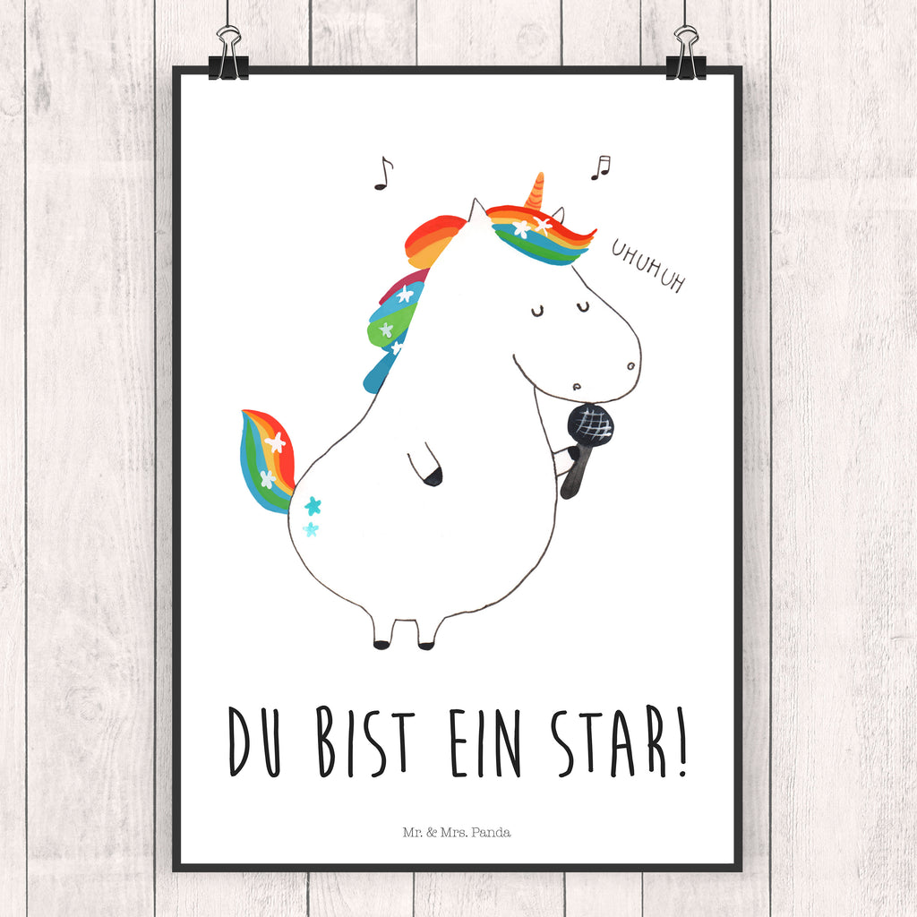 Poster Einhorn Sänger Poster, Wandposter, Bild, Wanddeko, Küchenposter, Kinderposter, Wanddeko Bild, Raumdekoration, Wanddekoration, Handgemaltes Poster, Mr. & Mrs. Panda Poster, Designposter, Kunstdruck, Posterdruck, Einhorn, Einhörner, Einhorn Deko, Pegasus, Unicorn, Glitzer, Konfetti, Party, Geburtstag, Feier, Fest, Disco, Sängerin, Sänger, Freundin