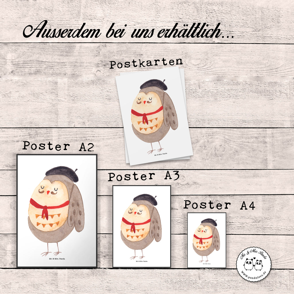Poster Eule Französisch Poster, Wandposter, Bild, Wanddeko, Küchenposter, Kinderposter, Wanddeko Bild, Raumdekoration, Wanddekoration, Handgemaltes Poster, Mr. & Mrs. Panda Poster, Designposter, Kunstdruck, Posterdruck, Eule, Eulen, Eule Deko, Owl, hibou, La vie est belle, das Leben ist schön, Spruch schön, Spruch Französisch, Frankreich