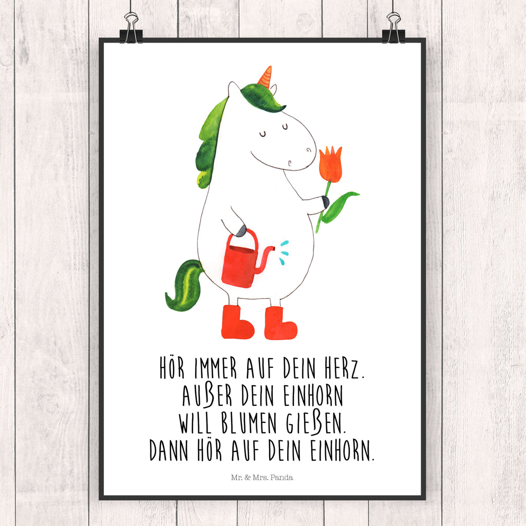 Poster Einhorn Gärtner Poster, Wandposter, Bild, Wanddeko, Küchenposter, Kinderposter, Wanddeko Bild, Raumdekoration, Wanddekoration, Handgemaltes Poster, Mr. & Mrs. Panda Poster, Designposter, Kunstdruck, Posterdruck, Einhorn, Einhörner, Einhorn Deko, Pegasus, Unicorn, Luftballon, Gießkanne, Giesskanne, Lebenslust, Freude, Blume, Freundin, Garten, Stiefel