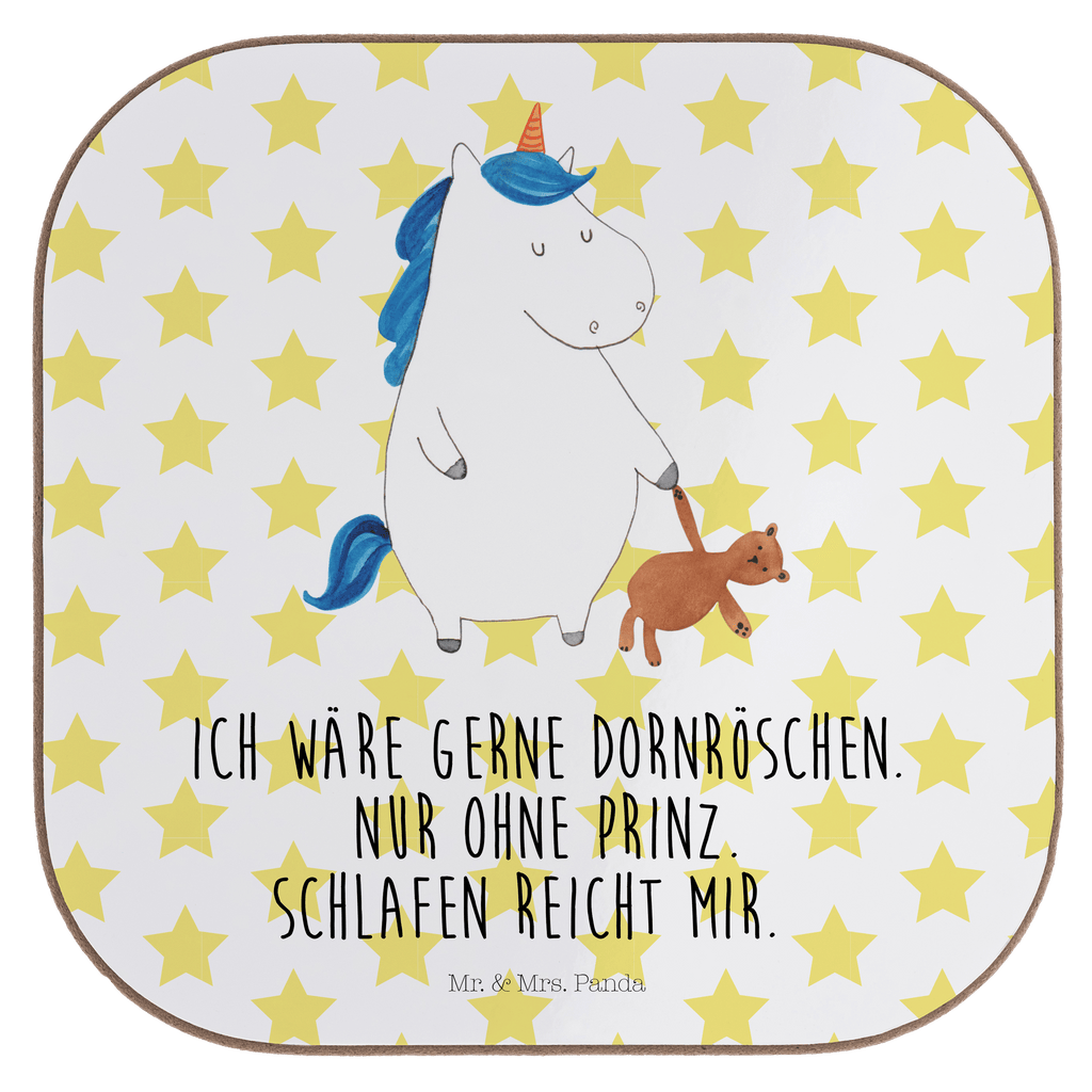 Quadratische Untersetzer Einhorn Teddy Bierdeckel, Glasuntersetzer, Untersetzer Gläser, Getränkeuntersetzer, Einhorn, Einhörner, Einhorn Deko, Pegasus, Unicorn, schlafen, gute Nacht, Single, Bett, Träumen, Freundin, Singleleben