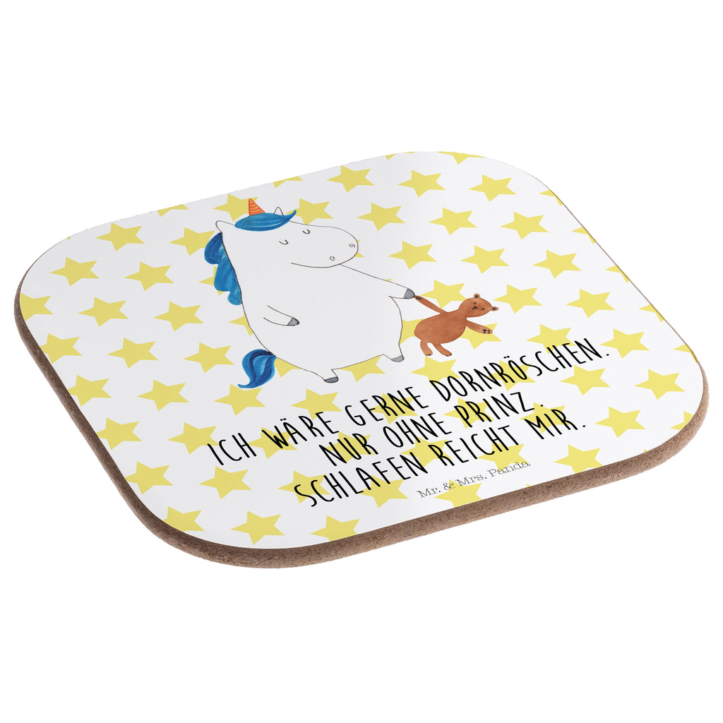 Quadratische Untersetzer Einhorn Teddy Bierdeckel, Glasuntersetzer, Untersetzer Gläser, Getränkeuntersetzer, Einhorn, Einhörner, Einhorn Deko, Pegasus, Unicorn, schlafen, gute Nacht, Single, Bett, Träumen, Freundin, Singleleben