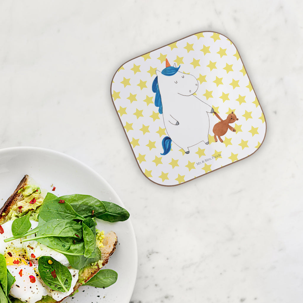 Quadratische Untersetzer Einhorn Teddy Bierdeckel, Glasuntersetzer, Untersetzer Gläser, Getränkeuntersetzer, Einhorn, Einhörner, Einhorn Deko, Pegasus, Unicorn, schlafen, gute Nacht, Single, Bett, Träumen, Freundin, Singleleben