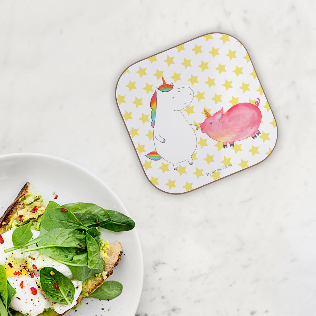 Quadratische Untersetzer Einhorn + Schweinhorn Bierdeckel, Glasuntersetzer, Untersetzer Gläser, Getränkeuntersetzer, Einhorn, Einhörner, Einhorn Deko, Pegasus, Unicorn, Freundschaft, Schweinhorn, Schwein, Freundin, Schweinchen