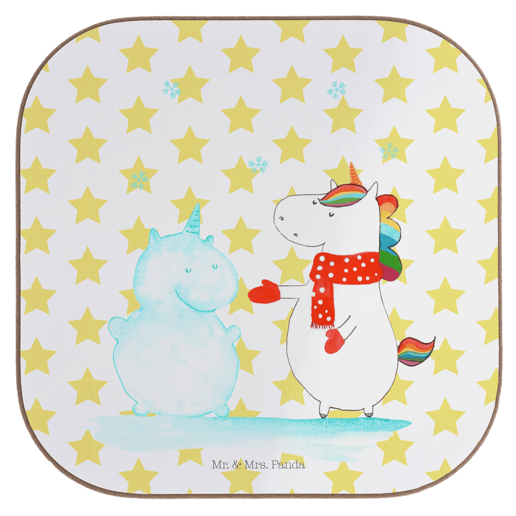 Quadratische Untersetzer Einhorn Schneemann Bierdeckel, Glasuntersetzer, Untersetzer Gläser, Getränkeuntersetzer, Einhorn, Einhörner, Einhorn Deko, Pegasus, Unicorn, Schneemann, Winter, Schnee, Kuchen, Weihnachten, kalt, Mütze, Handschuhe, X-Mas