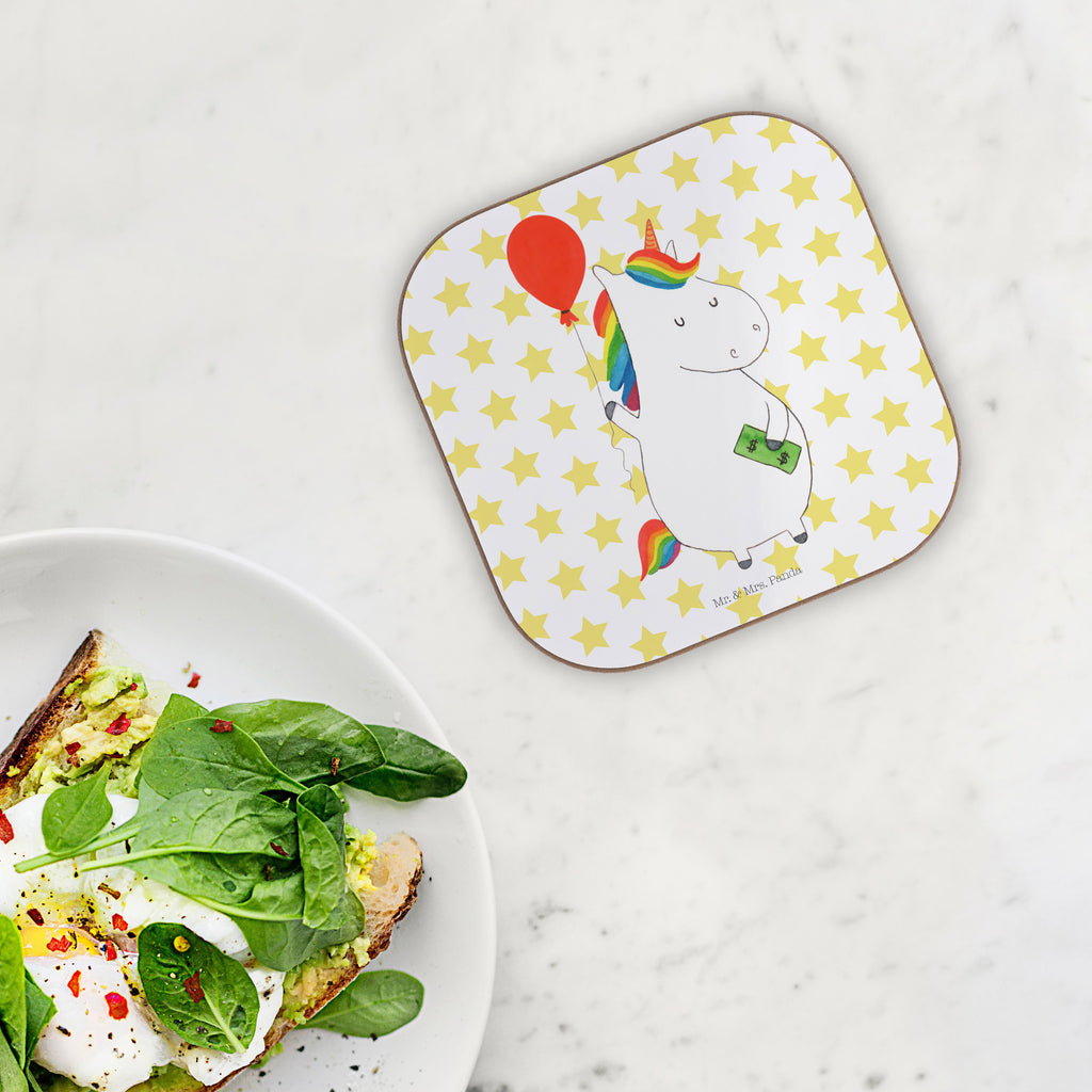 Quadratische Untersetzer Einhorn Luftballon Bierdeckel, Glasuntersetzer, Untersetzer Gläser, Getränkeuntersetzer, Einhorn, Einhörner, Einhorn Deko, Pegasus, Unicorn, Luftballon, Geld, Lebenslust, Freude, Geschenk, Freundin