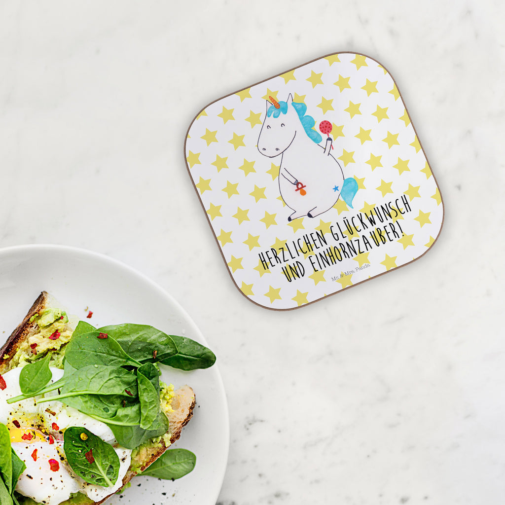 Quadratische Untersetzer Einhorn Baby Bierdeckel, Glasuntersetzer, Untersetzer Gläser, Getränkeuntersetzer, Einhorn, Einhörner, Einhorn Deko, Pegasus, Unicorn, Mutter, Geburt, Geburtstag, erstes Kind, Baby, Babyglück, Nachwuchs, Eltern, Party, Kind, Schnuller