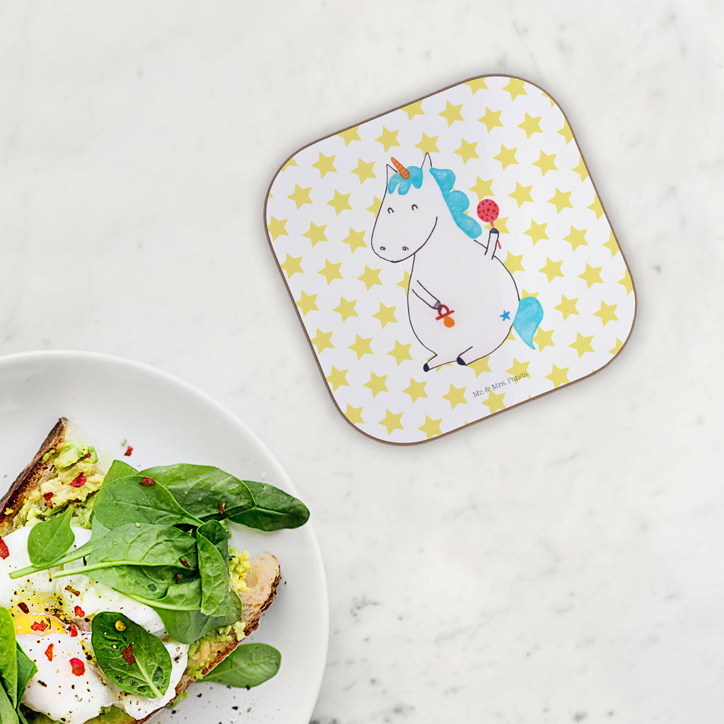 Quadratische Untersetzer Einhorn Baby Bierdeckel, Glasuntersetzer, Untersetzer Gläser, Getränkeuntersetzer, Einhorn, Einhörner, Einhorn Deko, Pegasus, Unicorn, Mutter, Geburt, Geburtstag, erstes Kind, Baby, Babyglück, Nachwuchs, Eltern, Party, Kind, Schnuller