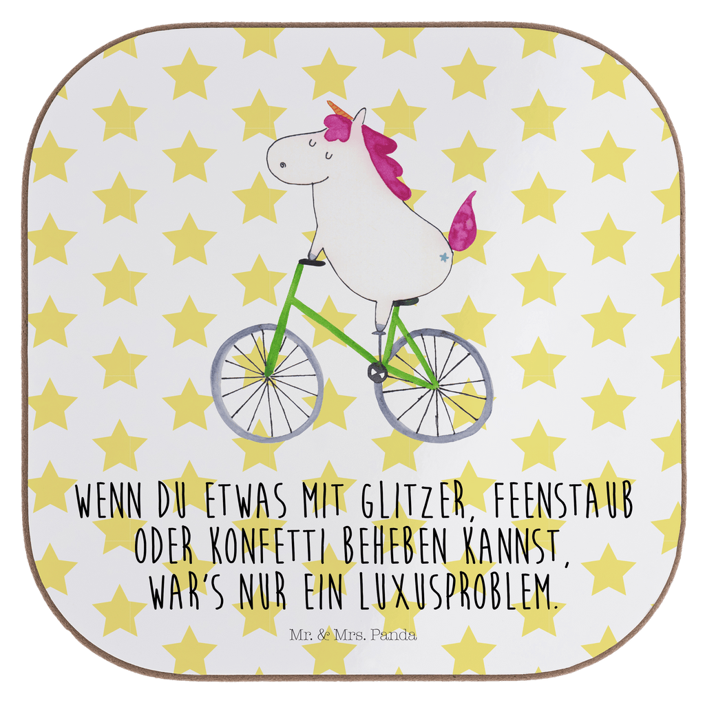 Quadratische Untersetzer Einhorn Radfahrer Bierdeckel, Glasuntersetzer, Untersetzer Gläser, Getränkeuntersetzer, Einhorn, Einhörner, Einhorn Deko, Pegasus, Unicorn, Radfahren, Radfahrer, Rad, Bike, Feenstaub, Konfetti, Luxusproblem, Kummer, Liebeskummer