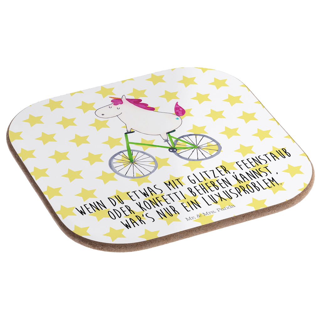 Quadratische Untersetzer Einhorn Radfahrer Bierdeckel, Glasuntersetzer, Untersetzer Gläser, Getränkeuntersetzer, Einhorn, Einhörner, Einhorn Deko, Pegasus, Unicorn, Radfahren, Radfahrer, Rad, Bike, Feenstaub, Konfetti, Luxusproblem, Kummer, Liebeskummer