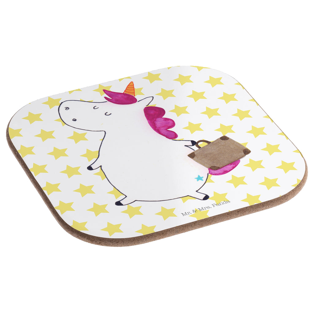 Quadratische Untersetzer Einhorn Koffer Bierdeckel, Glasuntersetzer, Untersetzer Gläser, Getränkeuntersetzer, Einhorn, Einhörner, Einhorn Deko, Pegasus, Unicorn, unicorn, Koffer, Verreisen, Reise, Gepäck, Abenteuer, Erwachsen, Kind, albern, Spaß, lustig, witzig