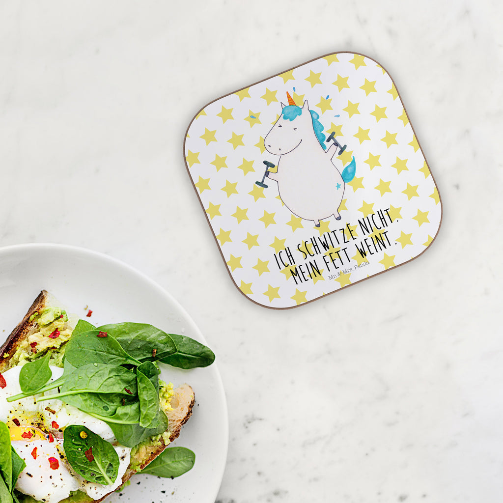 Quadratische Untersetzer Einhorn Fitness Bierdeckel, Glasuntersetzer, Untersetzer Gläser, Getränkeuntersetzer, Einhorn, Einhörner, Einhorn Deko, Pegasus, Unicorn, Gym, Fitness, Fitnessstudio, Diät, Abnehmen, Sport, Pumpen, Geräte, Sixpack