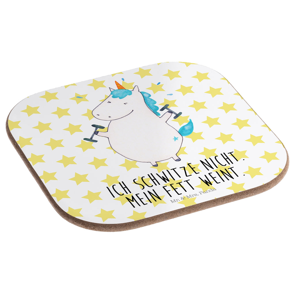 Quadratische Untersetzer Einhorn Fitness Bierdeckel, Glasuntersetzer, Untersetzer Gläser, Getränkeuntersetzer, Einhorn, Einhörner, Einhorn Deko, Pegasus, Unicorn, Gym, Fitness, Fitnessstudio, Diät, Abnehmen, Sport, Pumpen, Geräte, Sixpack