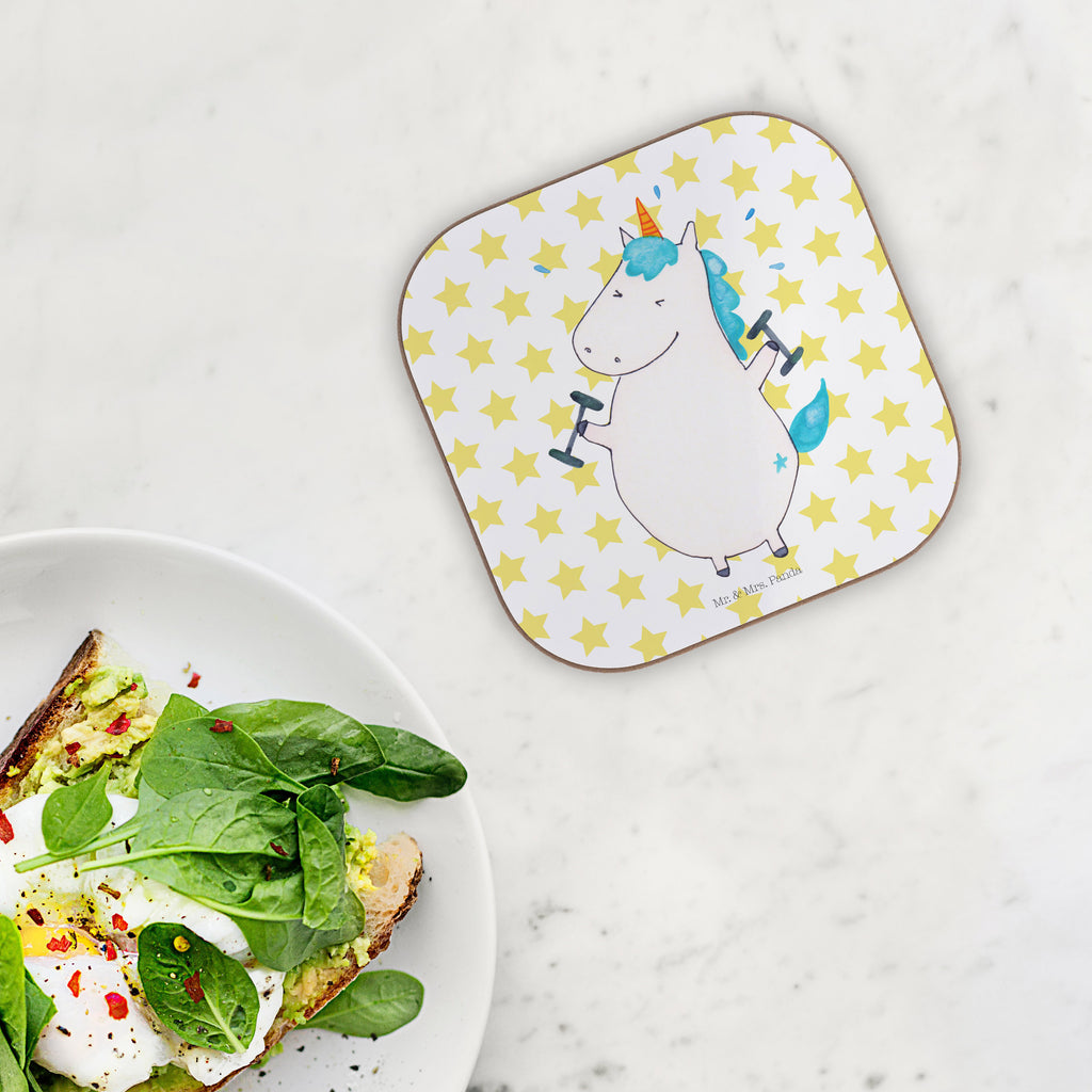 Quadratische Untersetzer Einhorn Fitness Bierdeckel, Glasuntersetzer, Untersetzer Gläser, Getränkeuntersetzer, Einhorn, Einhörner, Einhorn Deko, Pegasus, Unicorn, Gym, Fitness, Fitnessstudio, Diät, Abnehmen, Sport, Pumpen, Geräte, Sixpack