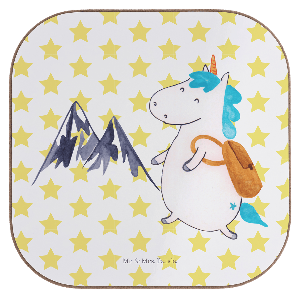 Quadratische Untersetzer Einhorn Bergsteiger Bierdeckel, Glasuntersetzer, Untersetzer Gläser, Getränkeuntersetzer, Einhorn, Einhörner, Einhorn Deko, Pegasus, Unicorn, Bergsteiger, Abenteuer, Berge, Abenteurer, Weltenbummler, Weltreise, Reisen, Urlaub, Entdecker