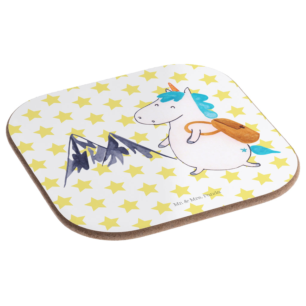 Quadratische Untersetzer Einhorn Bergsteiger Bierdeckel, Glasuntersetzer, Untersetzer Gläser, Getränkeuntersetzer, Einhorn, Einhörner, Einhorn Deko, Pegasus, Unicorn, Bergsteiger, Abenteuer, Berge, Abenteurer, Weltenbummler, Weltreise, Reisen, Urlaub, Entdecker