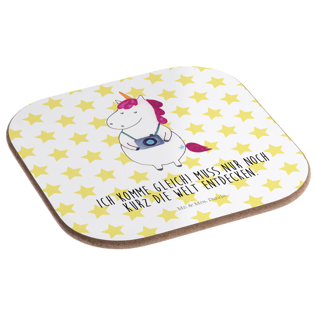 Quadratische Untersetzer Einhorn Fotograf Bierdeckel, Glasuntersetzer, Untersetzer Gläser, Getränkeuntersetzer, Einhorn, Einhörner, Einhorn Deko, Pegasus, Unicorn, Fotograf, Fotografie, Kamera, Reisen, Weltreise, Weltenbummler, Urlaub, Tourist, Kurztrip, Reise, Städtereise