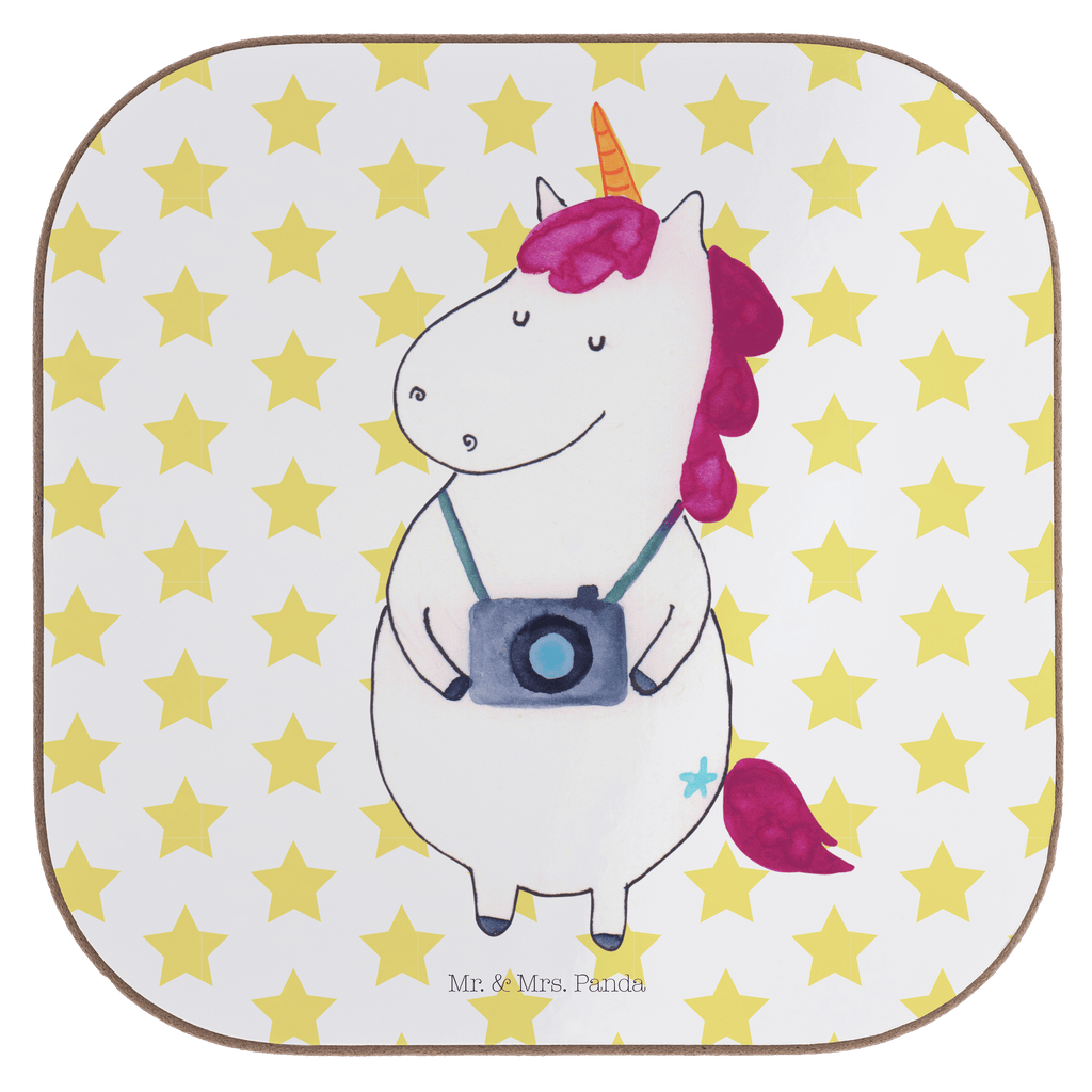 Quadratische Untersetzer Einhorn Fotograf Bierdeckel, Glasuntersetzer, Untersetzer Gläser, Getränkeuntersetzer, Einhorn, Einhörner, Einhorn Deko, Pegasus, Unicorn, Fotograf, Fotografie, Kamera, Reisen, Weltreise, Weltenbummler, Urlaub, Tourist, Kurztrip, Reise, Städtereise