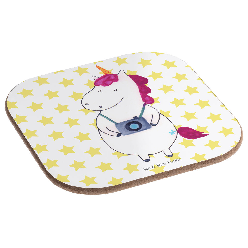 Quadratische Untersetzer Einhorn Fotograf Bierdeckel, Glasuntersetzer, Untersetzer Gläser, Getränkeuntersetzer, Einhorn, Einhörner, Einhorn Deko, Pegasus, Unicorn, Fotograf, Fotografie, Kamera, Reisen, Weltreise, Weltenbummler, Urlaub, Tourist, Kurztrip, Reise, Städtereise
