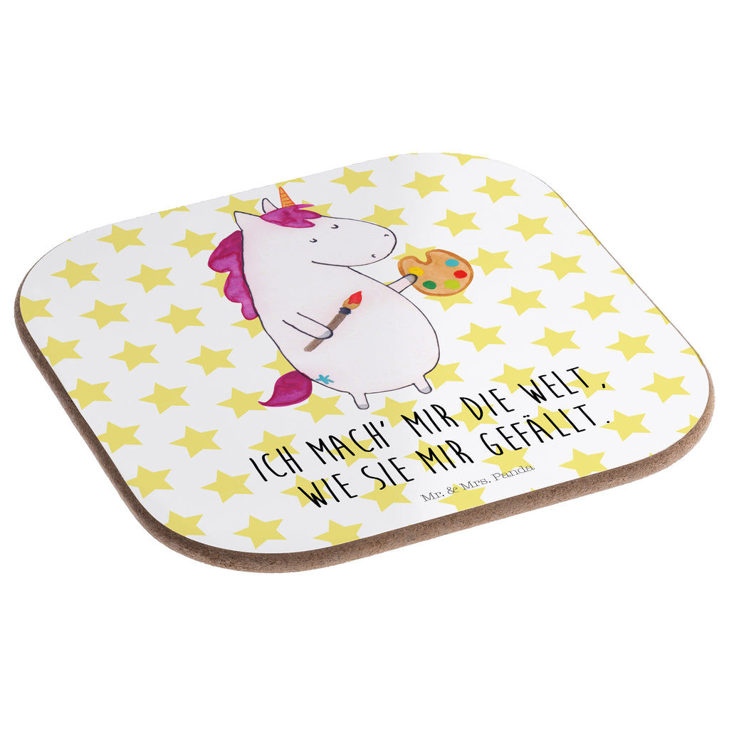 Quadratische Untersetzer Einhorn Künstler Bierdeckel, Glasuntersetzer, Untersetzer Gläser, Getränkeuntersetzer, Einhorn, Einhörner, Einhorn Deko, Pegasus, Unicorn, Englisch, Künstler, Artist, Malen, Zeichnen, Welt, Farbe, Stift, Pinsel, Geschenk, Maler