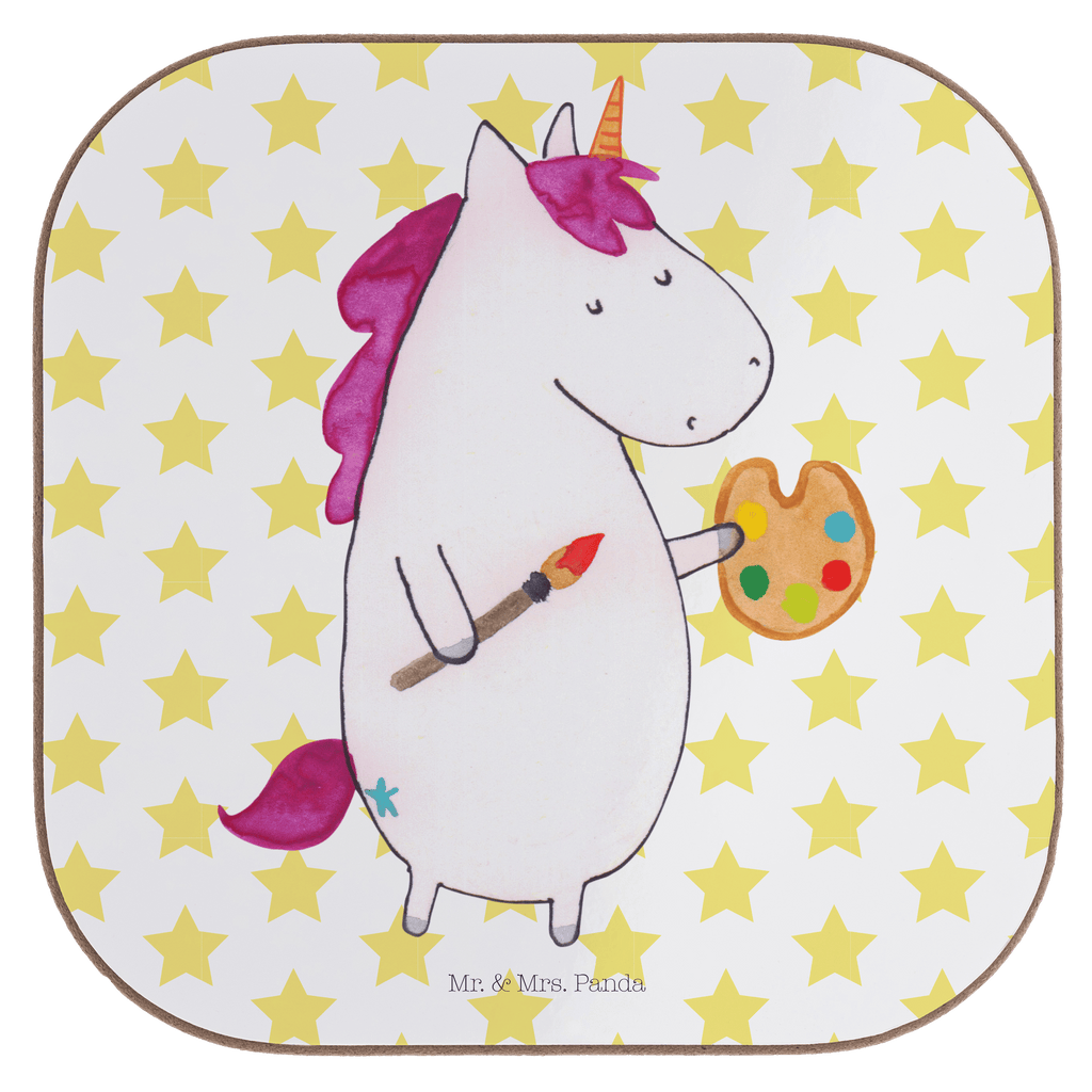 Quadratische Untersetzer Einhorn Künstler Bierdeckel, Glasuntersetzer, Untersetzer Gläser, Getränkeuntersetzer, Einhorn, Einhörner, Einhorn Deko, Pegasus, Unicorn, Englisch, Künstler, Artist, Malen, Zeichnen, Welt, Farbe, Stift, Pinsel, Geschenk, Maler