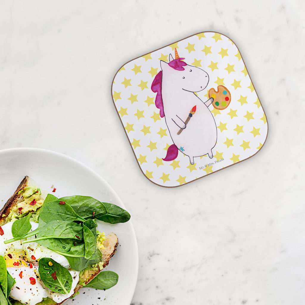 Quadratische Untersetzer Einhorn Künstler Bierdeckel, Glasuntersetzer, Untersetzer Gläser, Getränkeuntersetzer, Einhorn, Einhörner, Einhorn Deko, Pegasus, Unicorn, Englisch, Künstler, Artist, Malen, Zeichnen, Welt, Farbe, Stift, Pinsel, Geschenk, Maler