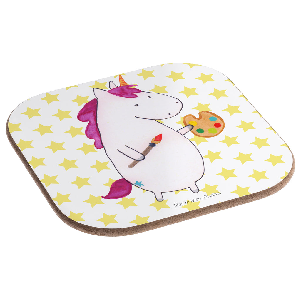 Quadratische Untersetzer Einhorn Künstler Bierdeckel, Glasuntersetzer, Untersetzer Gläser, Getränkeuntersetzer, Einhorn, Einhörner, Einhorn Deko, Pegasus, Unicorn, Englisch, Künstler, Artist, Malen, Zeichnen, Welt, Farbe, Stift, Pinsel, Geschenk, Maler